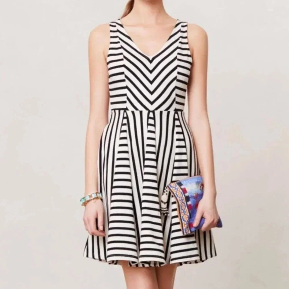 Anthropologie Saturday Sunday Striped Dress, Fit and Flare, Black & White, Sz L - Picture 11 of 11